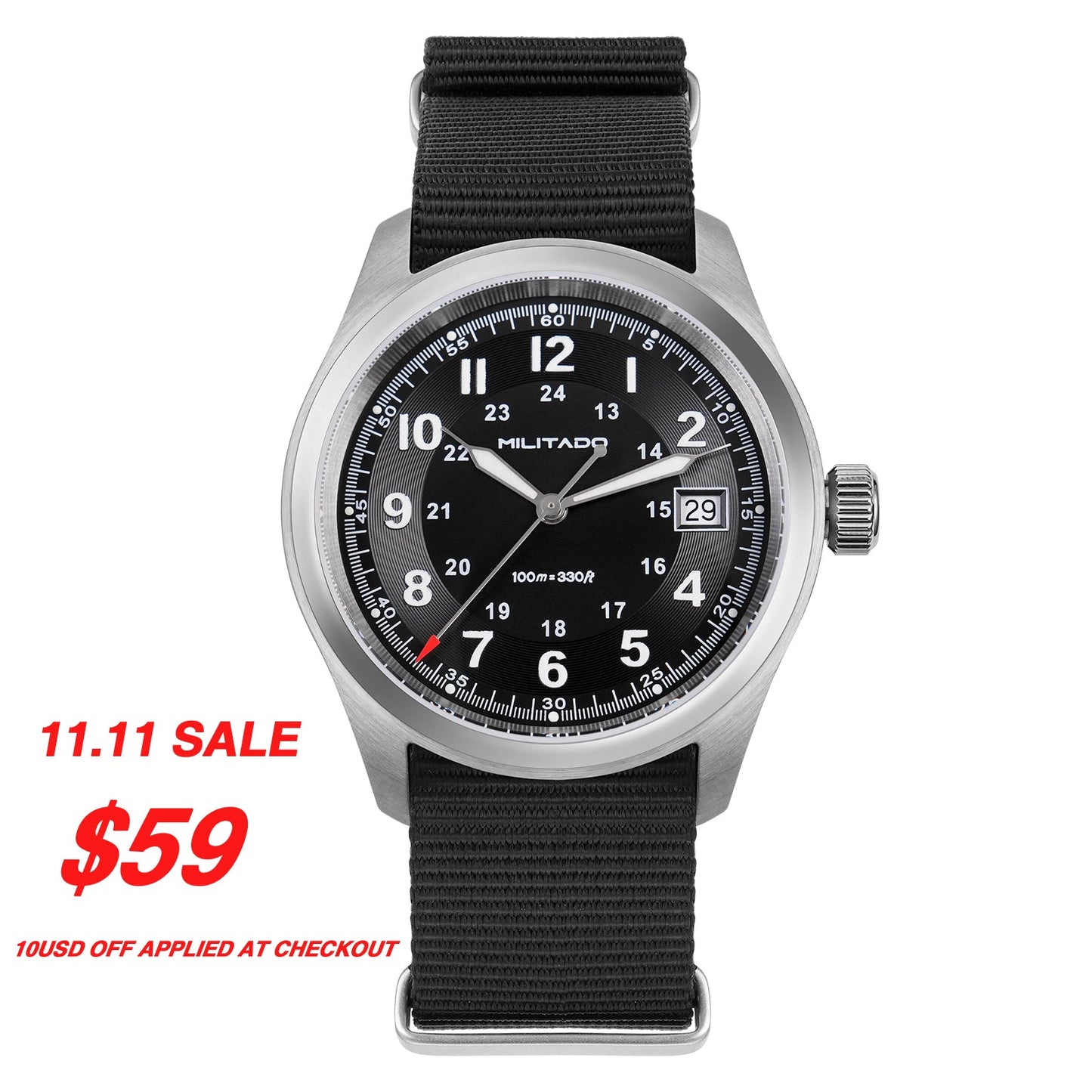 ★11.11 Sale★Militado 38mm Military Watch Vintage Field Watch ML08