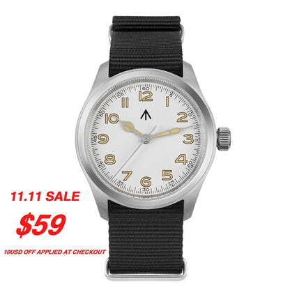 ★11.11 Sale★Militado VH31 38mm Sapphire Crystal Field Watch ML08 White Dial