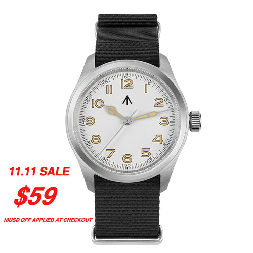 ★11.11 Sale★Militado VH31 38mm Sapphire Crystal Field Watch ML08 White Dial
