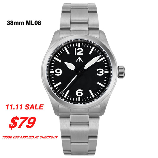 ★11.11 Sale★ Militado 38mm VH31 Retro Field Watch ML08