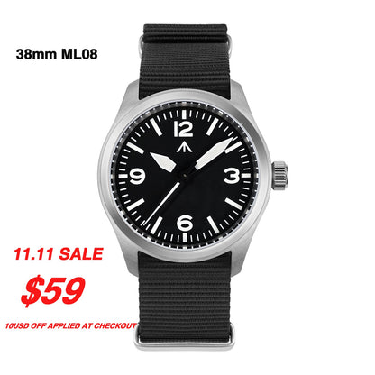 ★11.11 Sale★Militado 38mm Military Watch Vintage Field Watch 369 Dial ML08