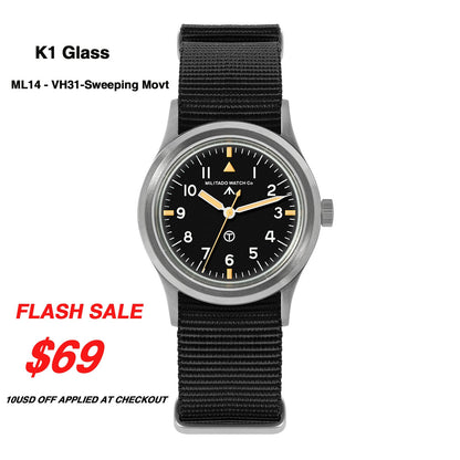 Militado 36mm Retro Military Watch VH31/VH65 Sweeping Hand ML14 V2