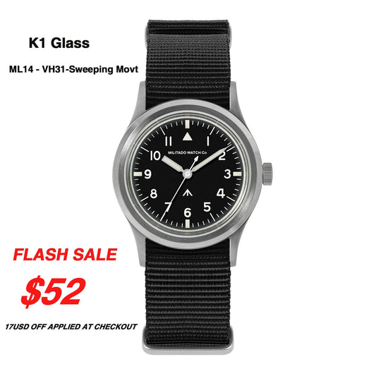 Militado 36mm Retro Military Watch VH31/VH65 Sweeping Hand ML14 V2