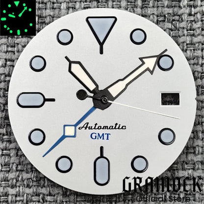 29mm Blue Red Black Orange GMT NH34 White Glossy Dial With Hands C3 Lume Fit NH34 Mechanical Watch Modified Accessories