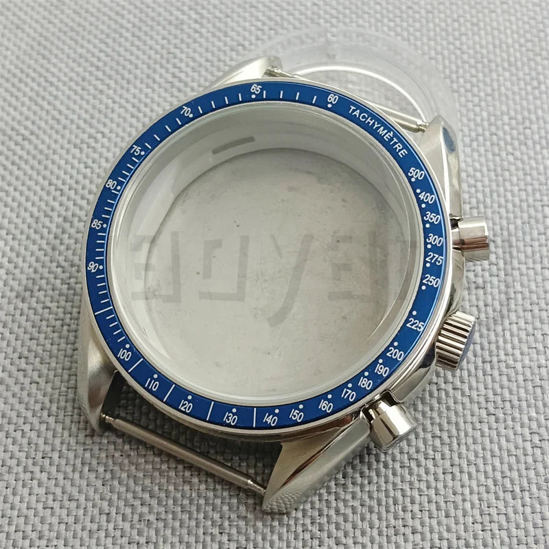 Speed Master Case 40mm VK63 Silver Watch Case Blue Green Black Silver Insert With Coated Glass For VK63 Quartz Chronograph Movement Steel Bracelet