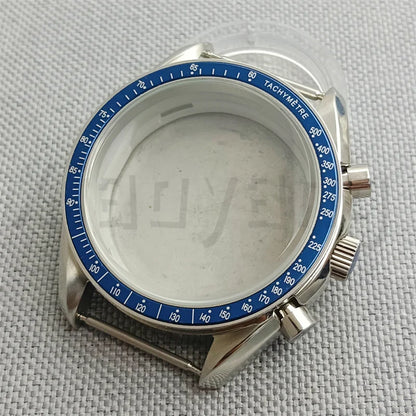 Speed Master Case 40mm VK63 Silver Watch Case Blue Green Black Silver Insert With Coated Glass For VK63 Quartz Chronograph Movement Steel Bracelet