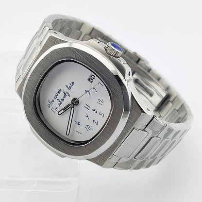 Special dial Nautilus Watch 41mm NH35 who cares i'm already late Sapphire 10Bar Dress Glass back