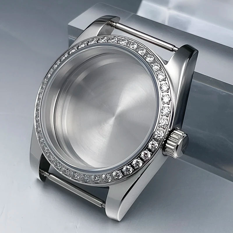 36mm/39mm NH35 Case President Jubile Strap Diamond Bezel Sapphire Glass Mod For NH35 NH36 Movement Watch Case Accessories Parts