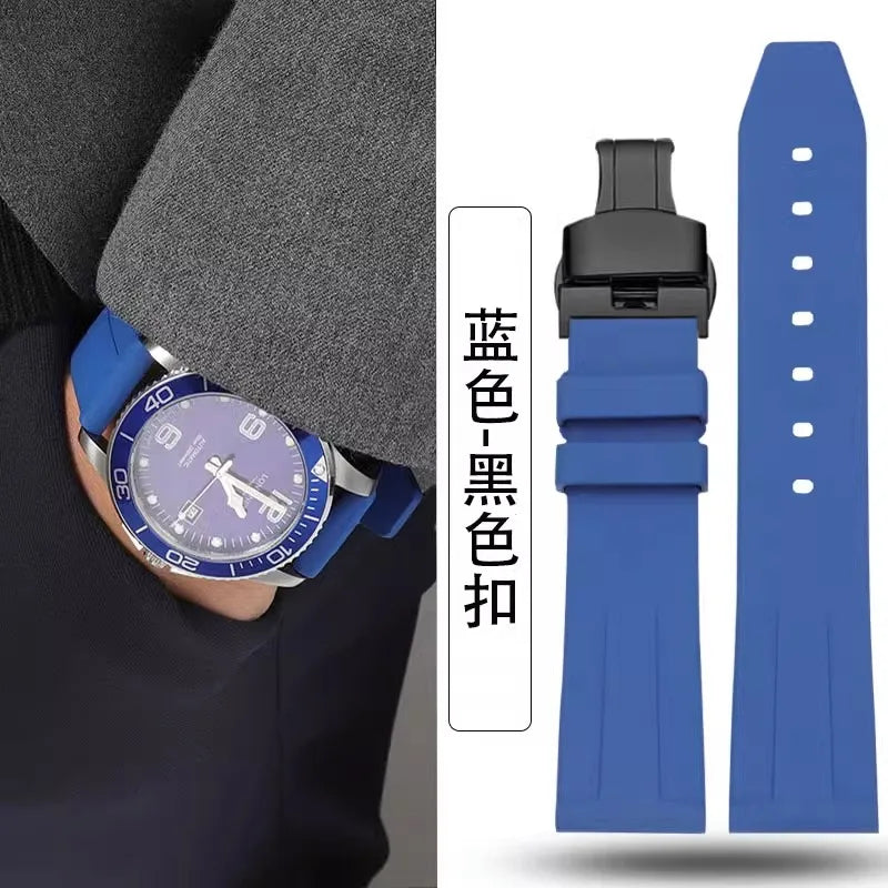 21mm 22mm 24mm Fluorine rubber Strap Men's Silicone Bracelet For pilot flat lug diver etc