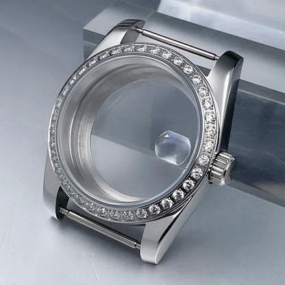 36mm/39mm NH35 Case President Jubile Strap Diamond Bezel Sapphire Glass Mod For NH35 NH36 Movement Watch Case Accessories Parts