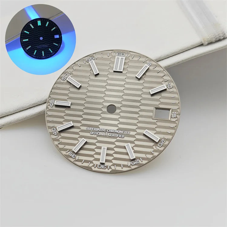 28.5mm Watch Dial Metallic Texture Surface DIY Log Dial BGW9 Blue Green Luminous Watch Faces Watch Accessories for NH35 Movement