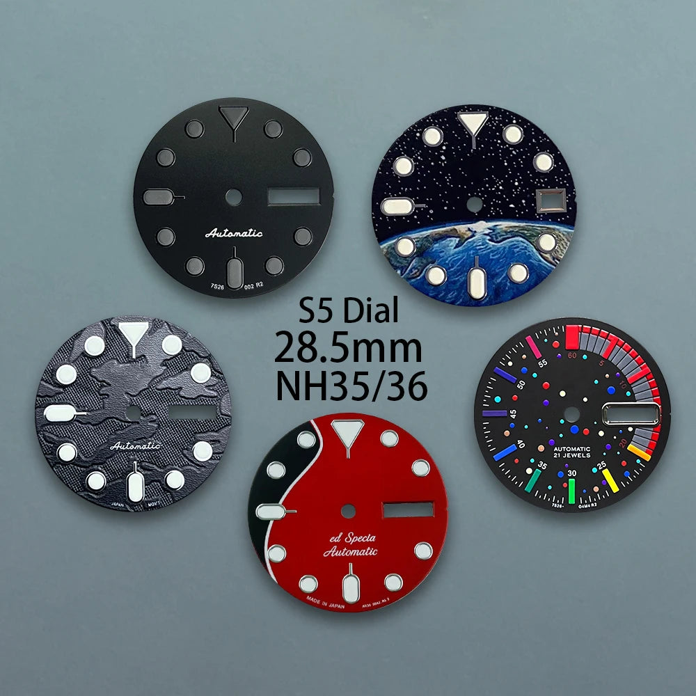 28.5mm S5 Logo SKX007 Starry Dial Fit NH36/4R36 Japan Movement C3 Green Luminous Quality Dial Watch Modification Accessories