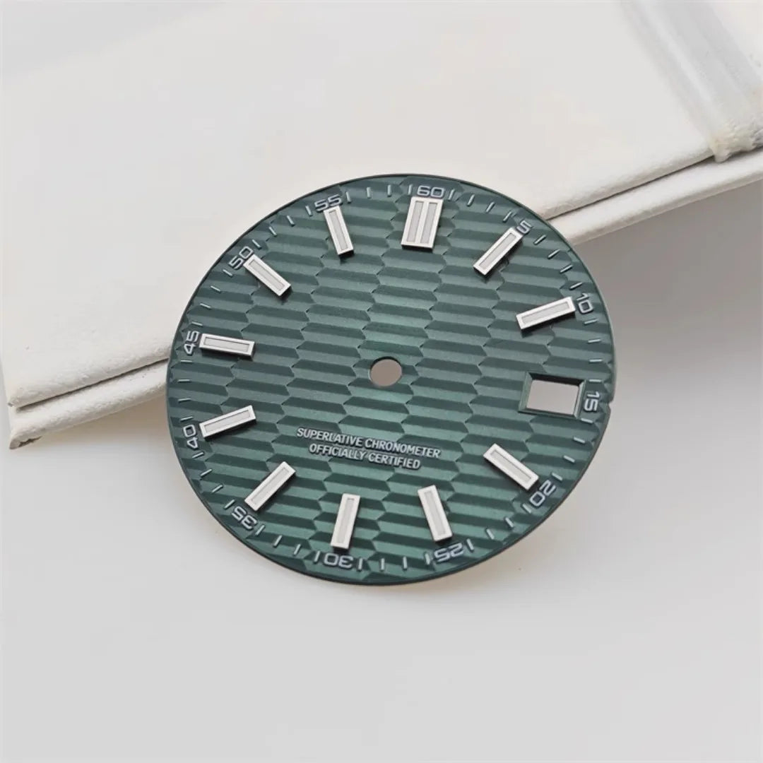 28.5mm Watch Dial Metallic Texture Surface DIY Log Dial BGW9 Blue Green Luminous Watch Faces Watch Accessories for NH35 Movement
