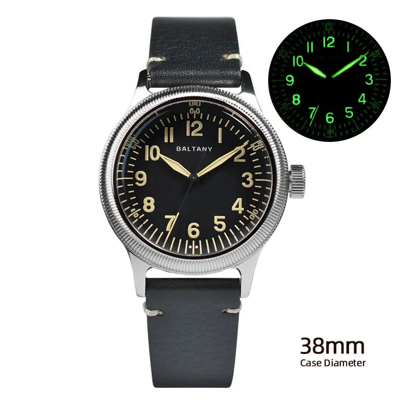 Baltany 38MM A11 Military Automatic Watch Man S2031B Sapphire Crystal 10ATM Stainless Steel NH38 Retro Mechaincal Wristwatches