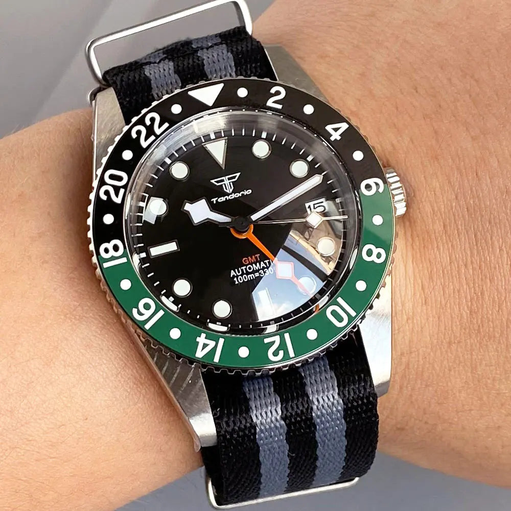 Tandorio TD218B NH34 GMT Watch 6542 homage 38mm Bubble Sapphire 20ATM 120 Click Submariner
