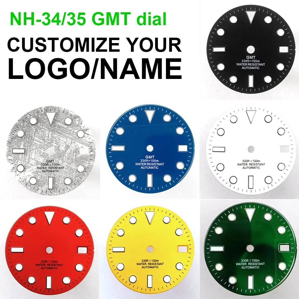 28.5mm diameter dial suitable for NH-34/35/36 movements GMT Luminous dial customization LOGO/name DIY dial watch parts