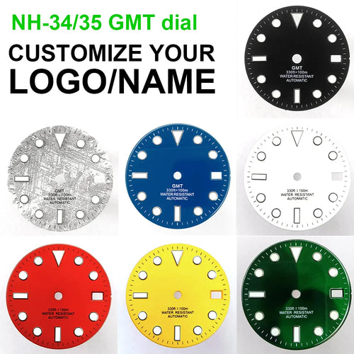 28.5mm diameter dial suitable for NH-34/35/36 movements GMT Luminous dial customization LOGO/name DIY dial watch parts