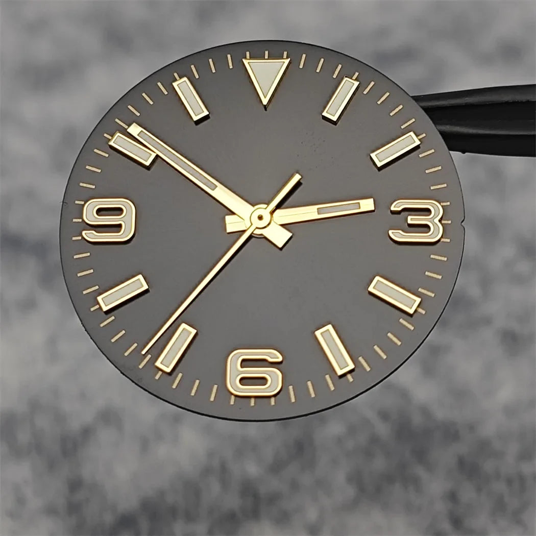 28.5mm Watch Dial + Hands Green Luminous Sun Pattern Modified 369 Nail Dial Watch Faces Accessory Fit NH35/NH36/4R/7S Movement