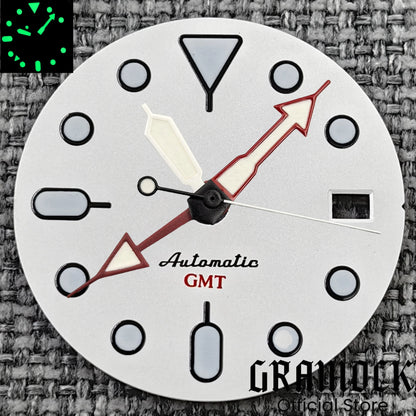 29mm Blue Red Black Orange GMT NH34 White Glossy Dial With Hands C3 Lume Fit NH34 Mechanical Watch Modified Accessories