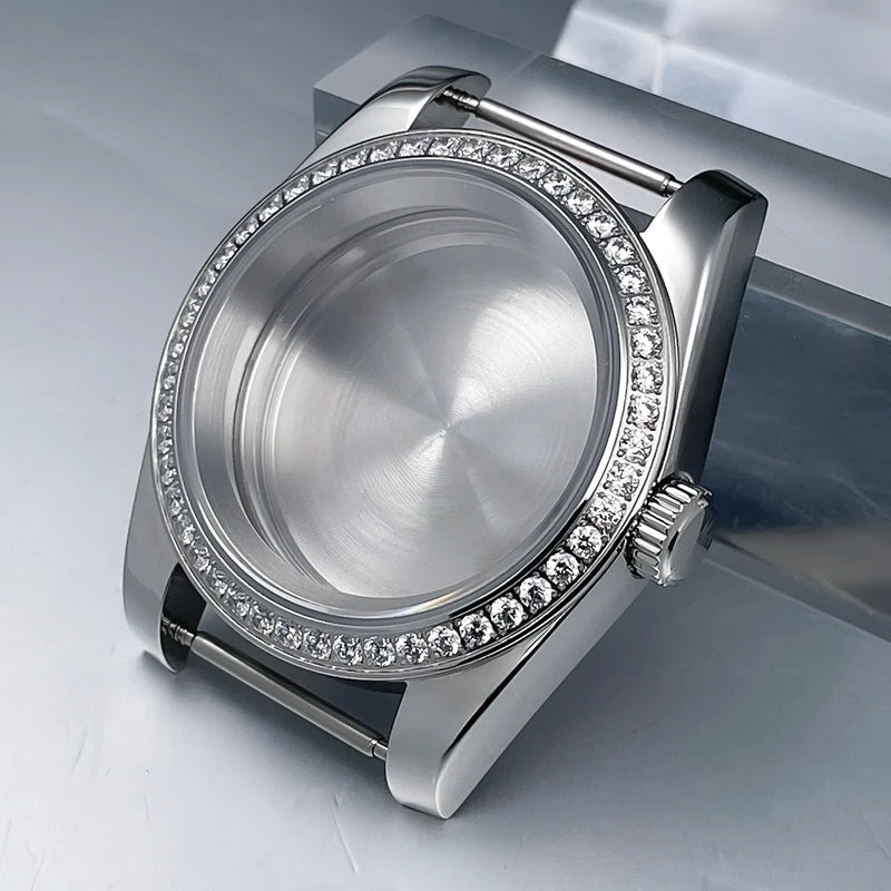 36mm/39mm NH35 Case President Jubile Strap Diamond Bezel Sapphire Glass Mod For NH35 NH36 Movement Watch Case Accessories Parts