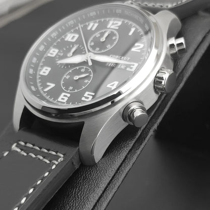 Corgeut 9003 Chronograph Watch 41mm Date Month MIYOTA OS00 Quartz Sapphire 3ATM