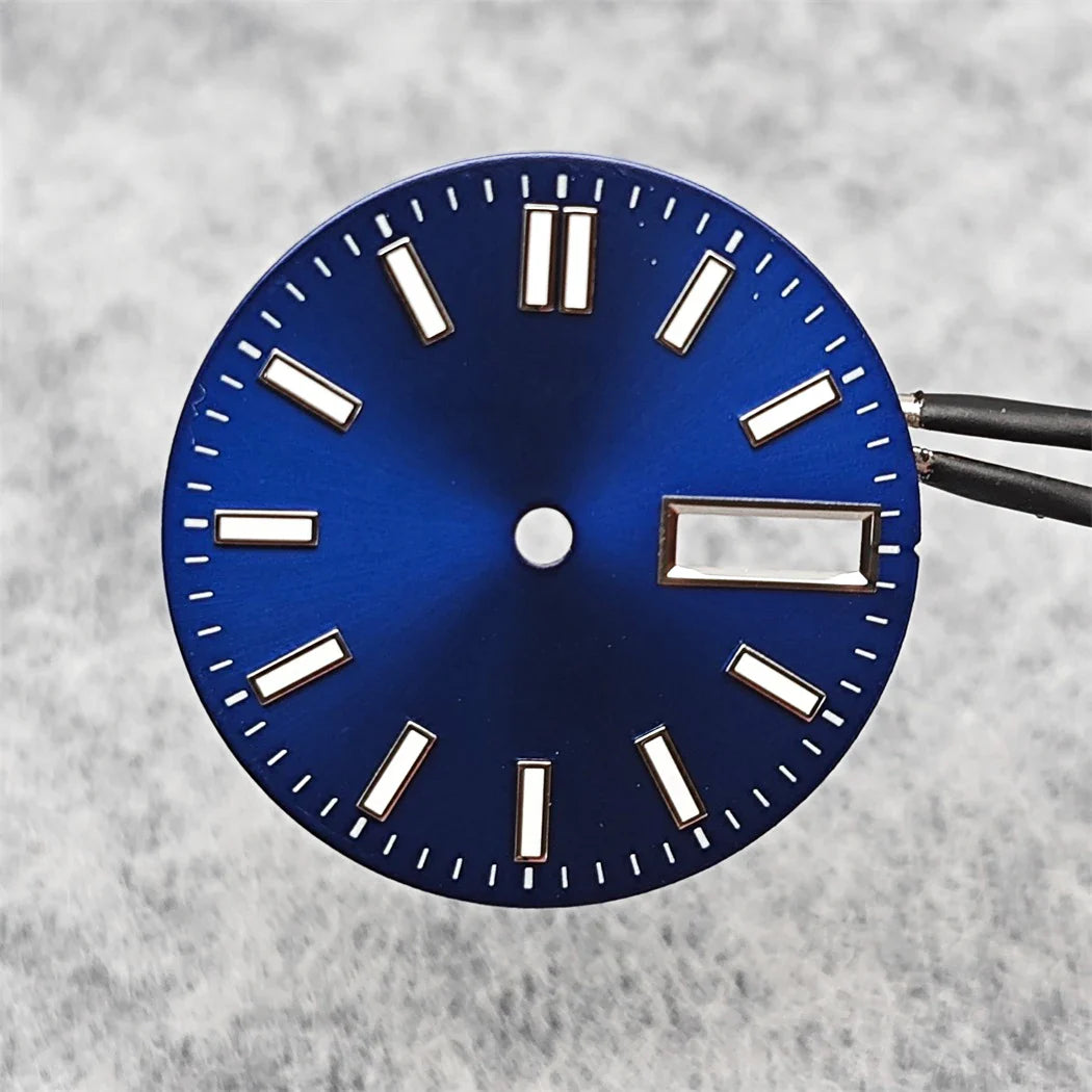 28.5mm Double Calendar Watch Dial Sunburst Watch Faces Green Luminous Watch Modification Accessories for NH36/4R/7S Movement