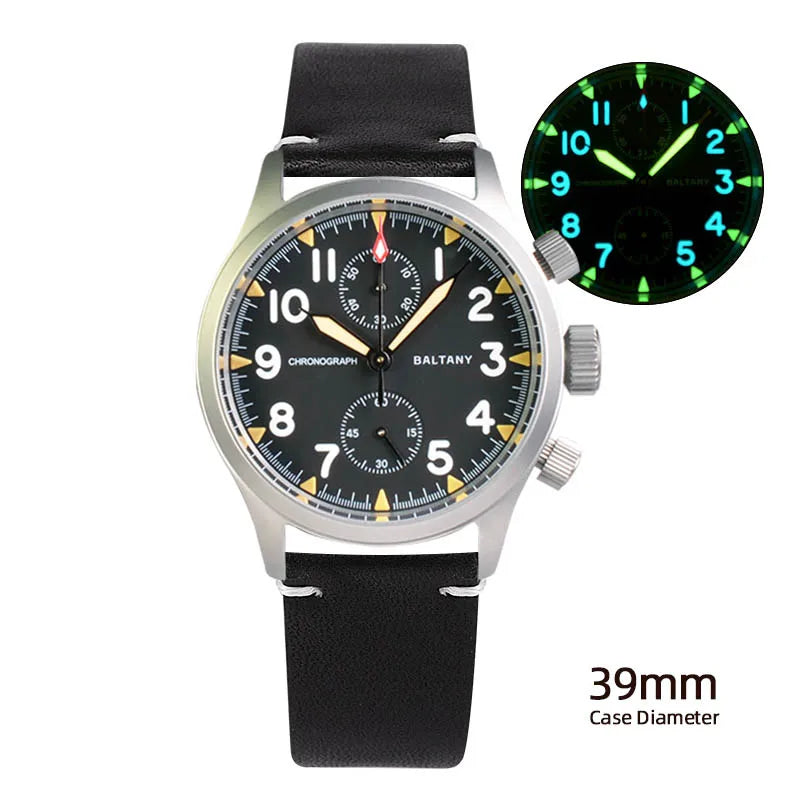Customizable Baltany Chronograph Watch S5033 39MM Military Quartz Watch VK61  AR Sapphire 100M Waterproof  Swiss Lume