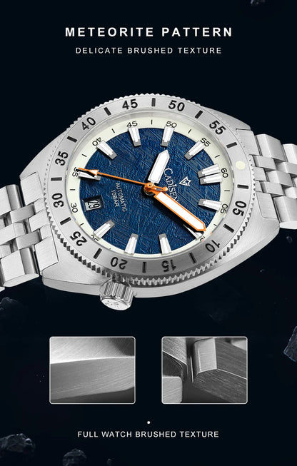 Cadisen C8231 Diver Watch Meteorite Dial 38.5MM 10Bar Miyota 8215 Automatic AR Sapphire