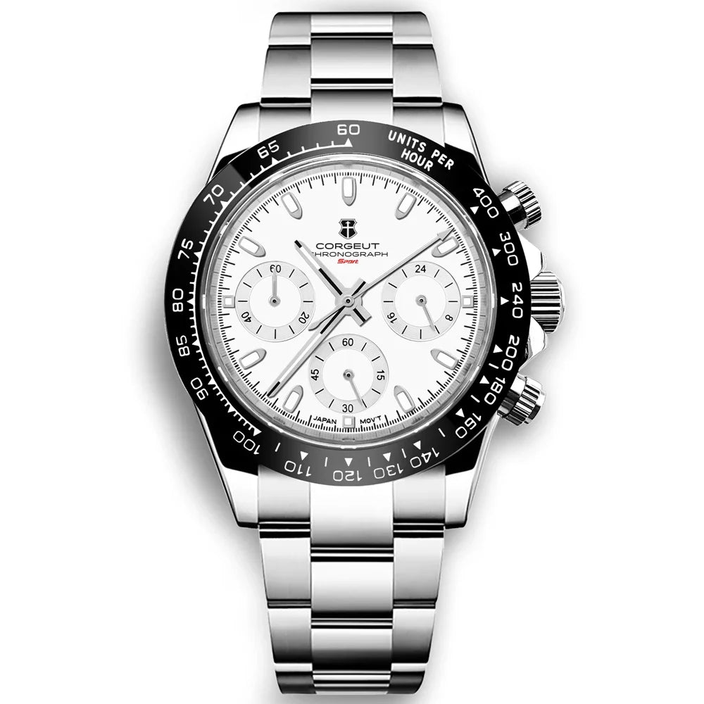 Corgeut 2069 Chronograph watch Panda Daytona 24 hours VK63 Quartz Hardlex 10Bar 39MM