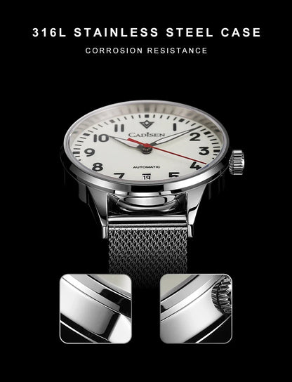 Cadisen C8224 Minimalist C3 Luminous Miyota 8215 AR Sapphire 5ATM Mesh strap 40MM