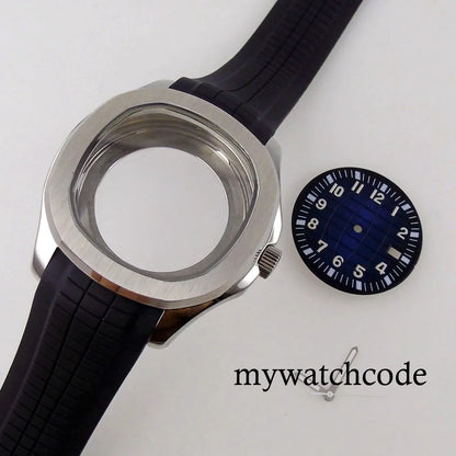 40mm Watch Case Glass Back Rubber Strap Dial Hands Set Fit NH35A NH36A Automatic Movement Sapphire Glass