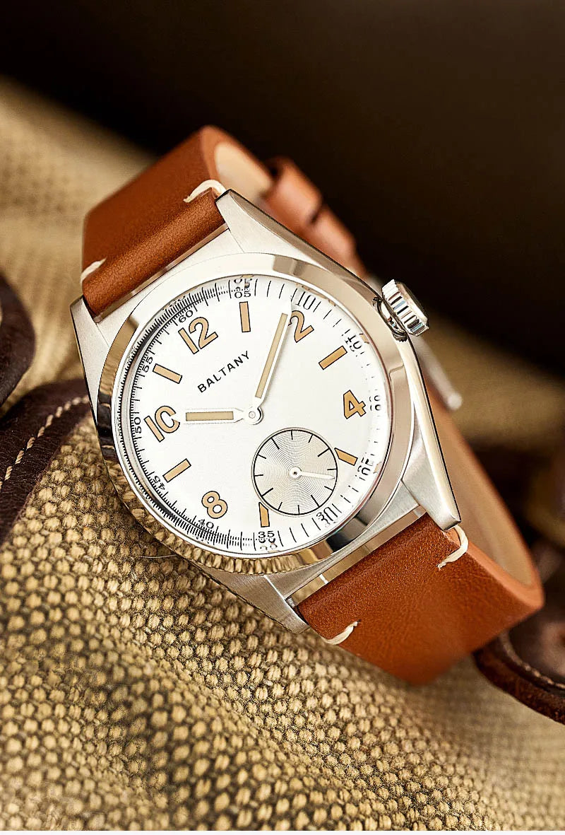 Baltany Bubbleback Dress Watches Subdial IPG Bezel Leather Gold Hands Sapphire Crystal Stainless Steel VD78 Quartz Wristwatches