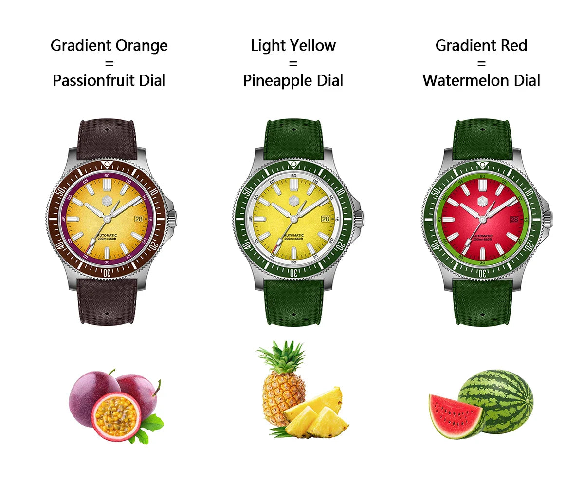 San Martin Diver SN0118G 40mm Original Design Fruit Series  NH35 Automatic 20Bar AR Sapphire BGW Luminous SN0118