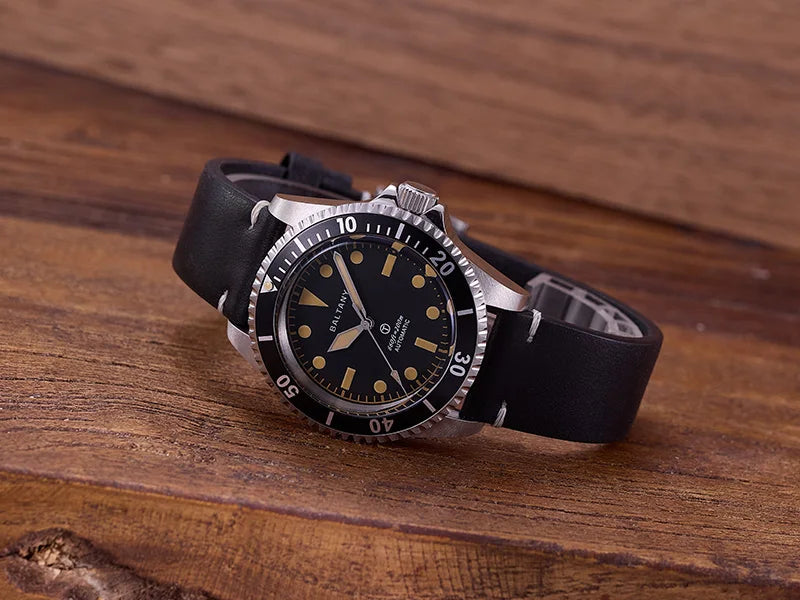 Baltany S3075 Vintage MilSubmariner Watch Rotation Bezel Brushed Bracelect Luminou Leather Sapphire Stainless Steel Dive Watches