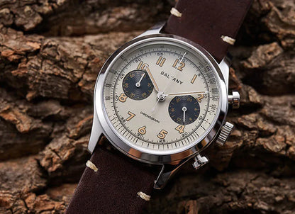 Baltany S5034 Quartz Chronograph Wristwatches 39mm Sapphire Crystal Panda Dial StainlessSteel Retro Super Luminous Vintage Watch