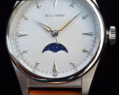 Baltany 36mm Dress Watches S4042 Customizable AR Sapphire Crystal 10Bar  Moon phase Wristwatches Swiss Lume
