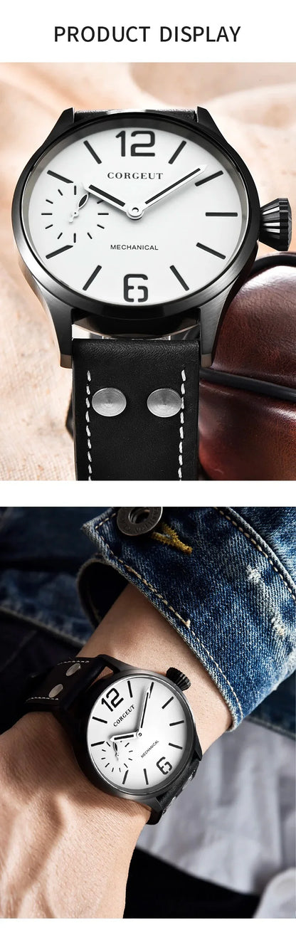 Corgeut 6025 pilot ST3600 Manual Mechanical sub second Sapphire Mirror 44mm 5ATM Glass Back