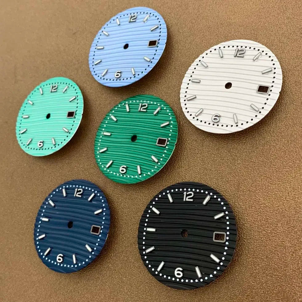 30.5mm Green Luminous Silver Watch Dial Digital Plus Bar Studs Watch Modification Accessories for NH35/ NH36/ 4R/ 7S Movement