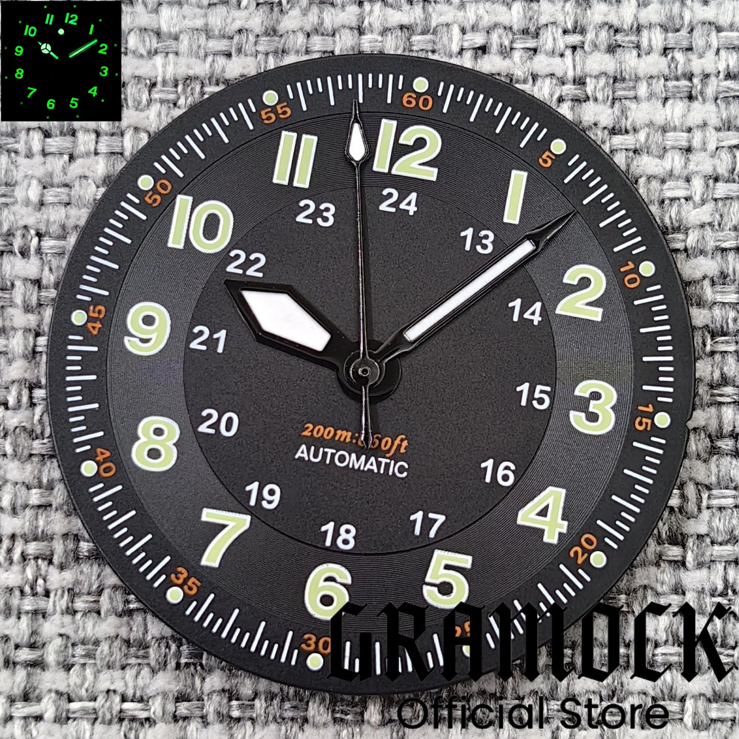 Gramock Classics Sterile 29mm Pilot Black Watch Dial Part for NH35/36 ETA PT5000 Miyota Mingzhu DG ST2130 Movement Part Hand Set