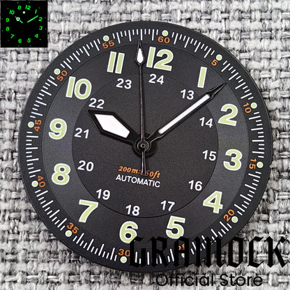 Gramock Classics Sterile 29mm Pilot Black Watch Dial Part for NH35/36 ETA PT5000 Miyota Mingzhu DG ST2130 Movement Part Hand Set