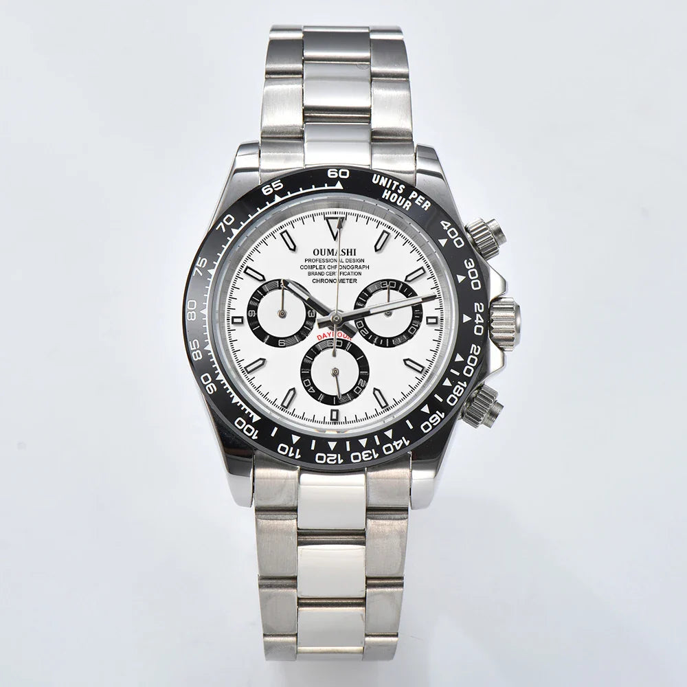 Oumashi Chronograph Automatic  ETA 7750 MOVT custom logo sapphire 40mm Daytona Panda Watch 5Bar