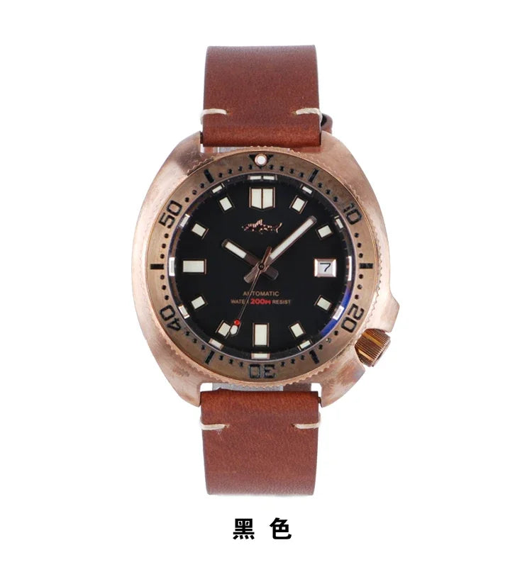 Heimdallr Turtle 6105 Watch CUSN8 Bronze 45mm Sapphire Crystal NH35 20Bar C3 Super Luminous