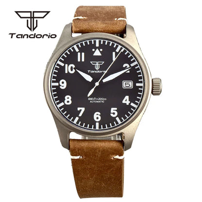 Tandorio 39mm Titanium 200m  Pilot Automatic Sapphire NH35  TD142