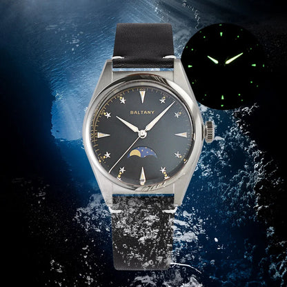 Baltany 36mm Dress Watches S4042 Customizable AR Sapphire Crystal 10Bar  Moon phase Wristwatches Swiss Lume