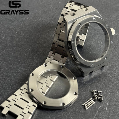 For Octagonal Stainless Steel 42mm Automatic Watch Case MOD Bracelet Transparent Back Sapphire Fit NH34 NH35 NH36 NH38 NH70 NH72