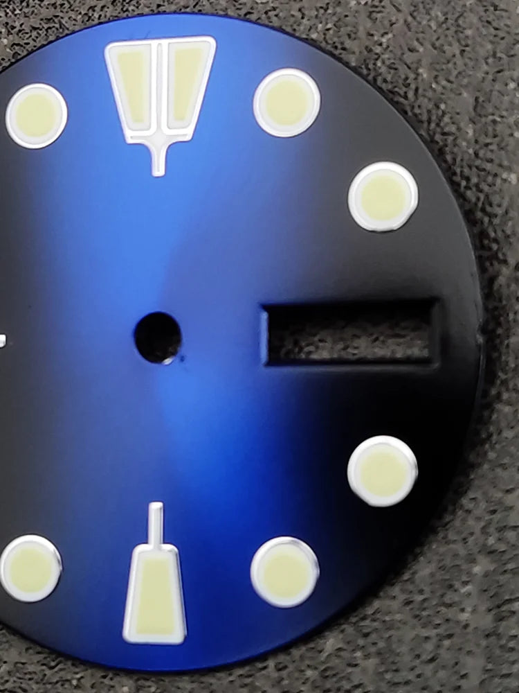 28.5mm Watch Dial Black Blue Gradient Dual Calendar Date Watch Faces with Green Luminous Watch Accessories for NH36 Movement