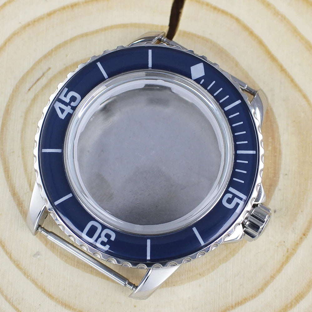 45MM Stainless Steel NH35 Watch Case 100m Waterproof Unidirectional Bezel for 50 FATHOMS NH34 NH35 NH36 NH38 Watch Accessories