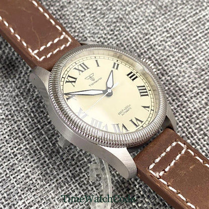Tandorio Fluted Pilot Watch TD117A 20BAR  NH35 PT5000 Roman Numerals Sapphire 39mm