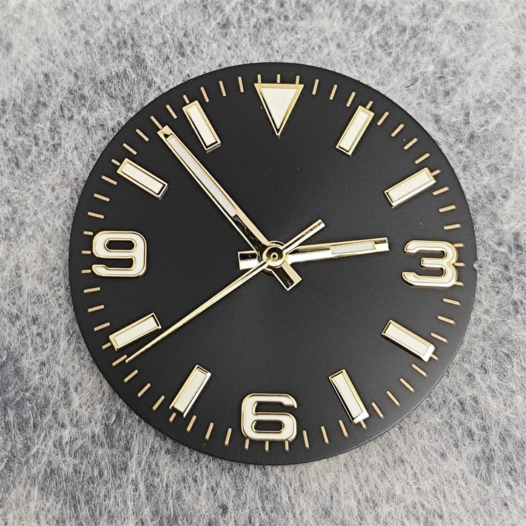 28.5mm Watch Dial + Hands Green Luminous Sun Pattern Modified 369 Nail Dial Watch Faces Accessory Fit NH35/NH36/4R/7S Movement