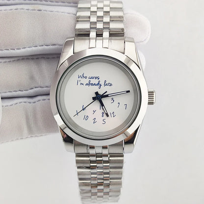 Special Dial Explorer Watch 39mm nh35 Who cares im already late Watch Sapphire 10bar